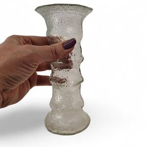 Textured Glass Vase Bud Vase Clear Glass 7"‎ Tall Ribbed Asymmetrical Wonky